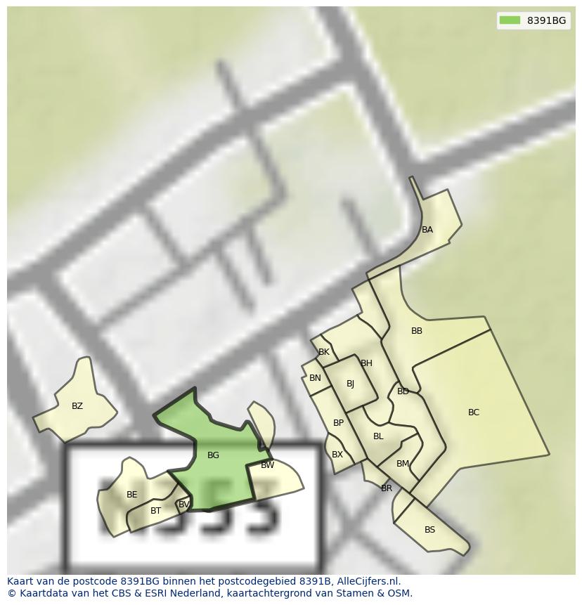 Afbeelding van het postcodegebied 8391 BG op de kaart.