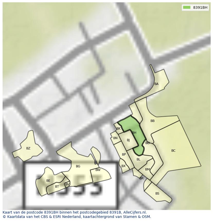 Afbeelding van het postcodegebied 8391 BH op de kaart.