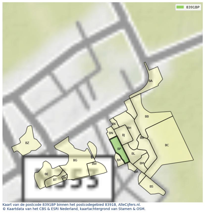 Afbeelding van het postcodegebied 8391 BP op de kaart.