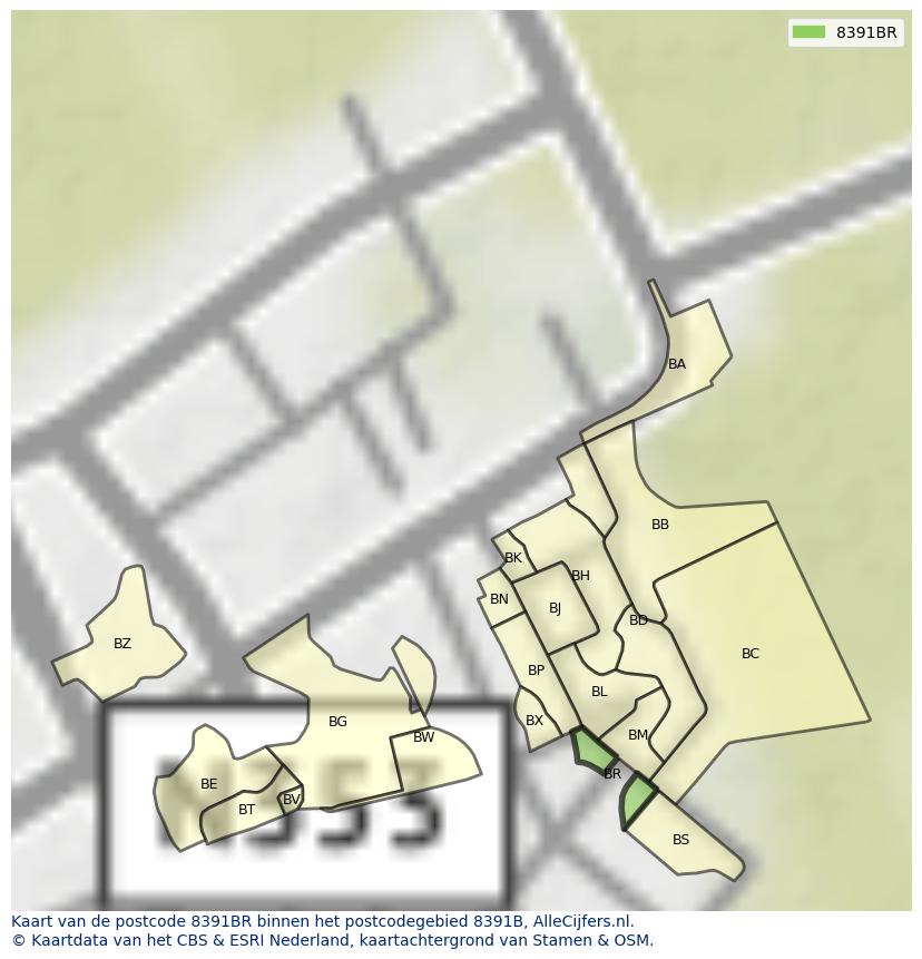 Afbeelding van het postcodegebied 8391 BR op de kaart.