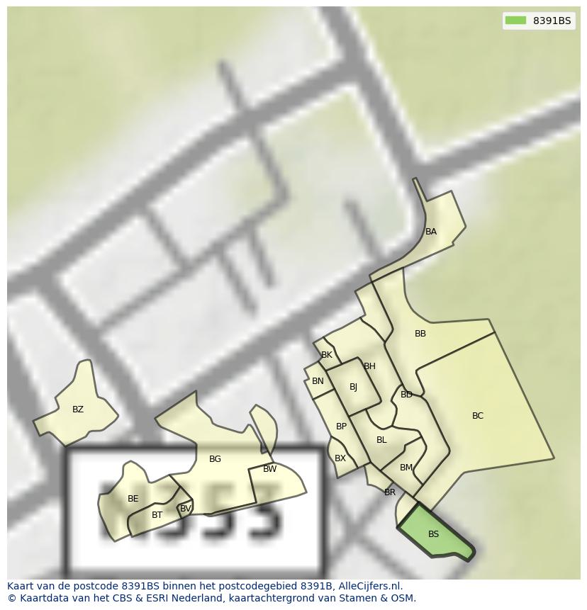 Afbeelding van het postcodegebied 8391 BS op de kaart.