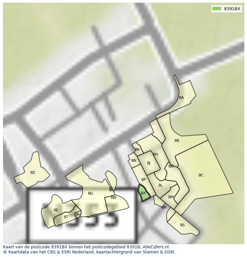 Afbeelding van het postcodegebied 8391 BX op de kaart.