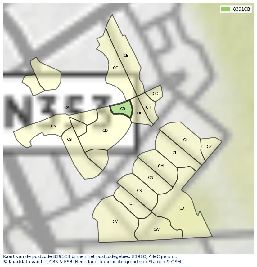 Afbeelding van het postcodegebied 8391 CB op de kaart.