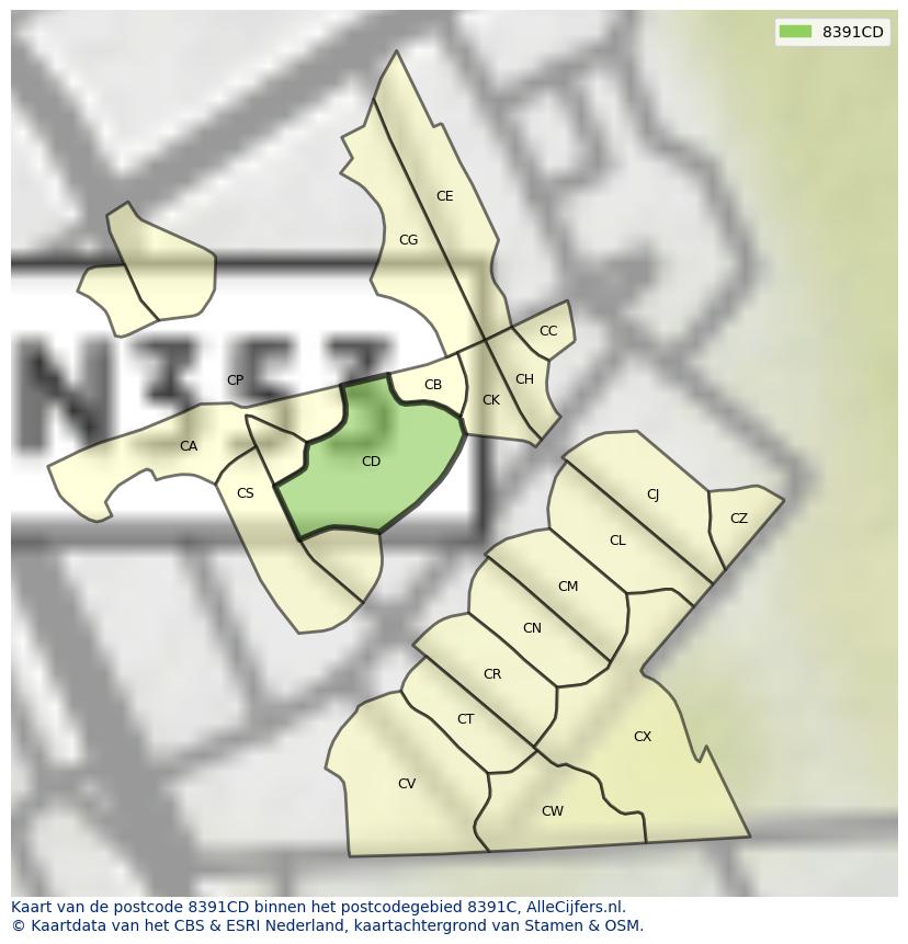 Afbeelding van het postcodegebied 8391 CD op de kaart.