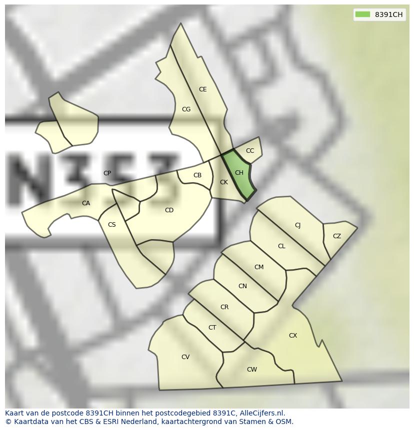 Afbeelding van het postcodegebied 8391 CH op de kaart.