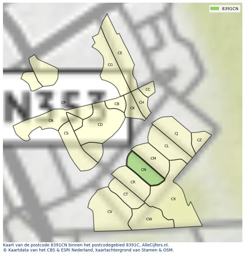 Afbeelding van het postcodegebied 8391 CN op de kaart.