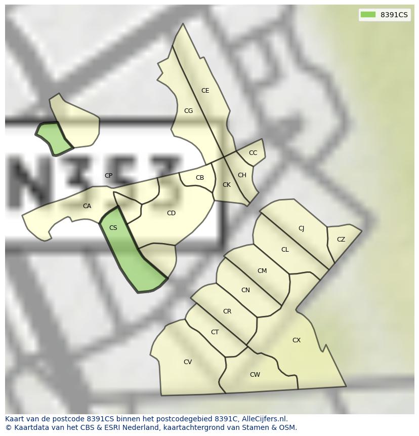 Afbeelding van het postcodegebied 8391 CS op de kaart.