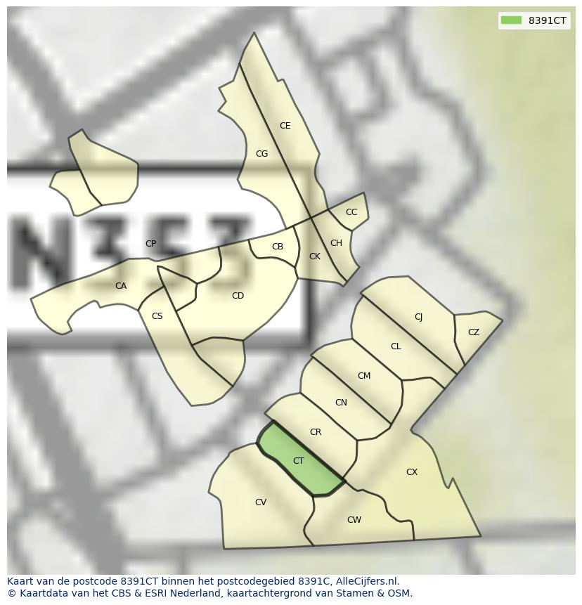 Afbeelding van het postcodegebied 8391 CT op de kaart.