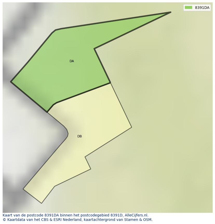 Afbeelding van het postcodegebied 8391 DA op de kaart.