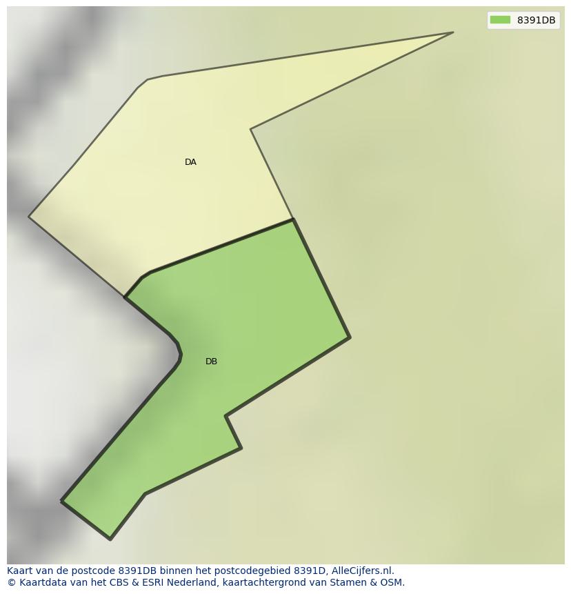 Afbeelding van het postcodegebied 8391 DB op de kaart.