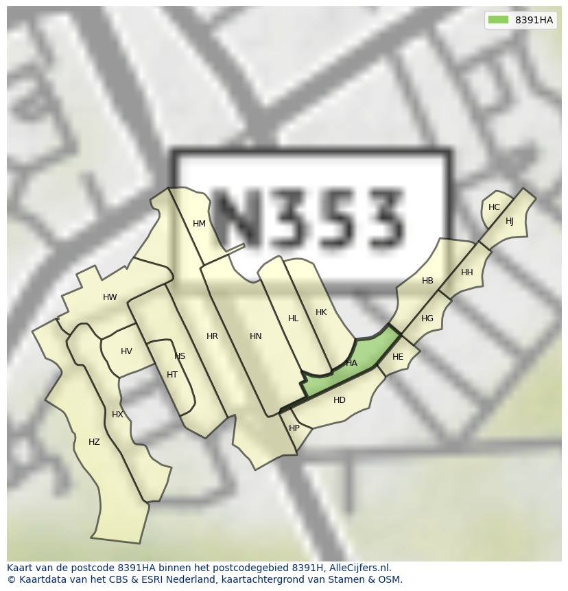 Afbeelding van het postcodegebied 8391 HA op de kaart.