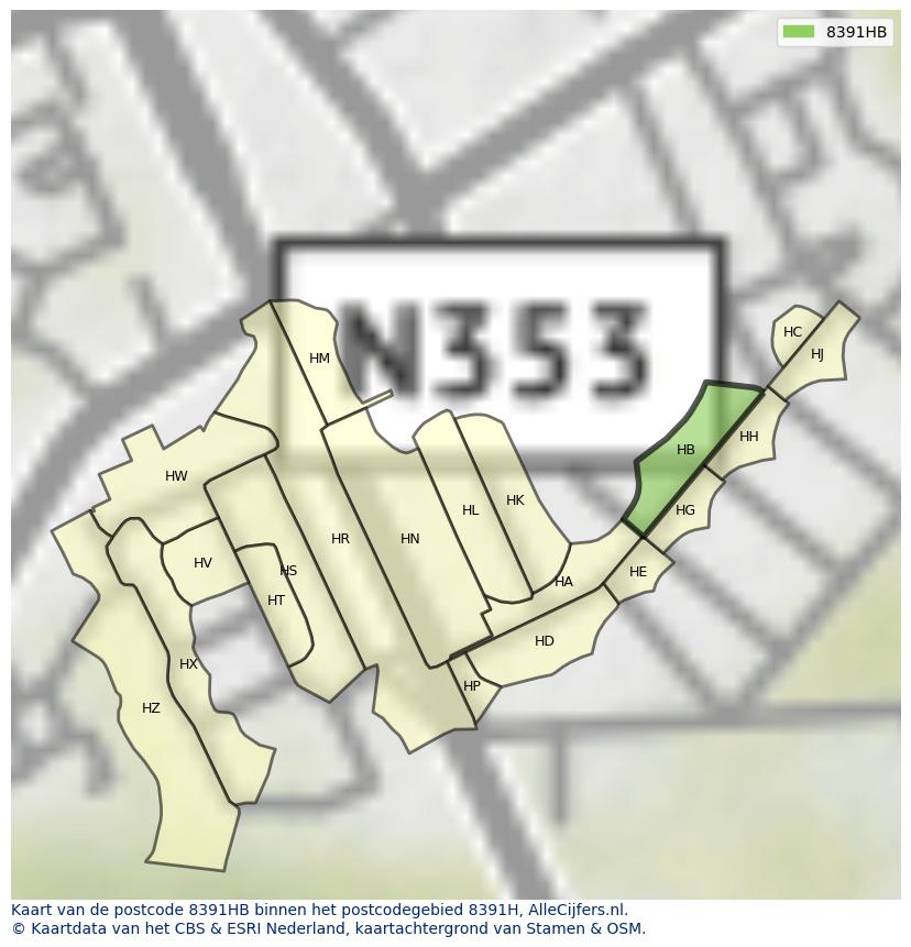 Afbeelding van het postcodegebied 8391 HB op de kaart.