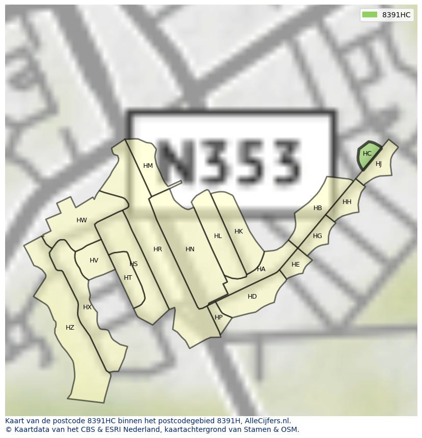 Afbeelding van het postcodegebied 8391 HC op de kaart.
