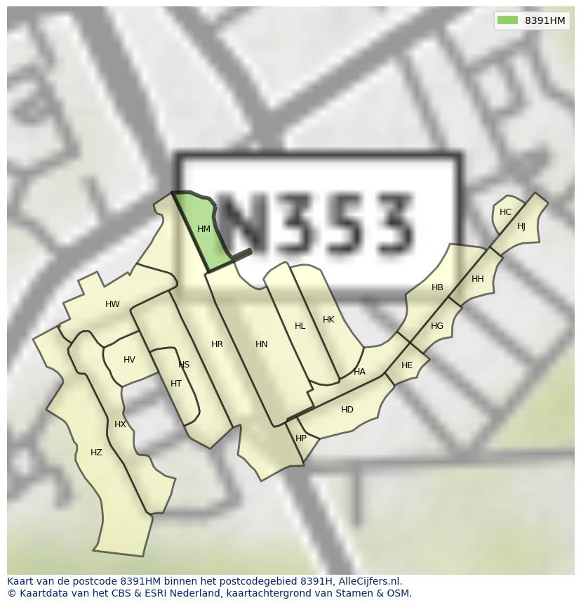 Afbeelding van het postcodegebied 8391 HM op de kaart.