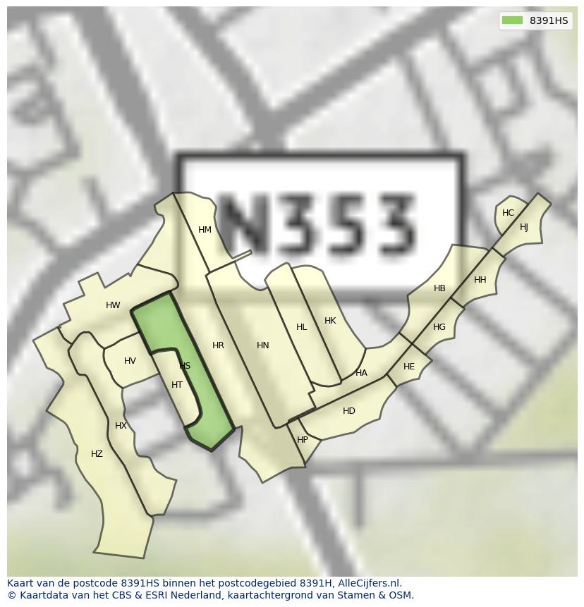 Afbeelding van het postcodegebied 8391 HS op de kaart.
