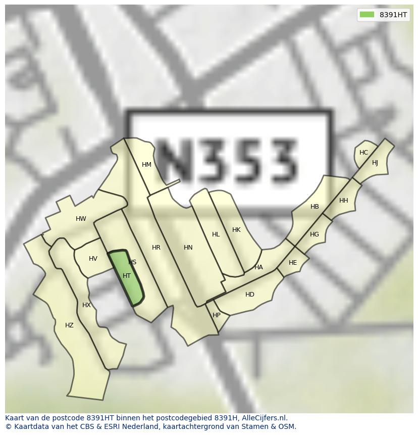 Afbeelding van het postcodegebied 8391 HT op de kaart.