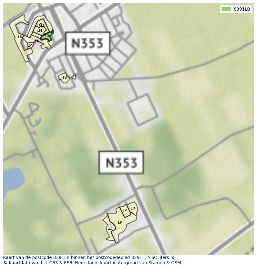 Afbeelding van het postcodegebied 8391 LB op de kaart.