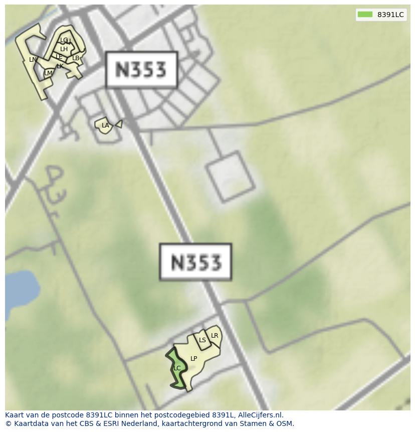 Afbeelding van het postcodegebied 8391 LC op de kaart.