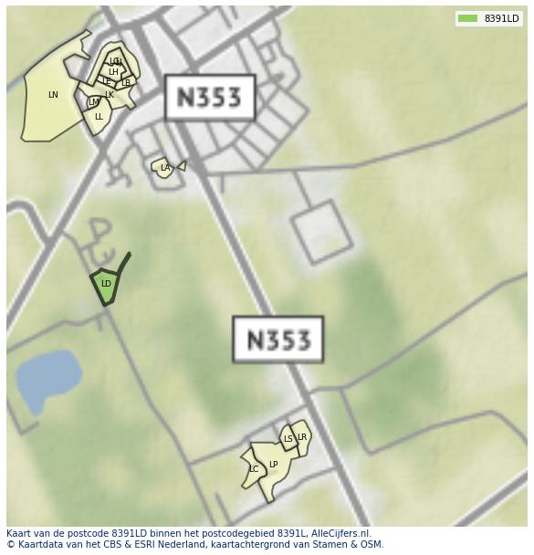 Afbeelding van het postcodegebied 8391 LD op de kaart.