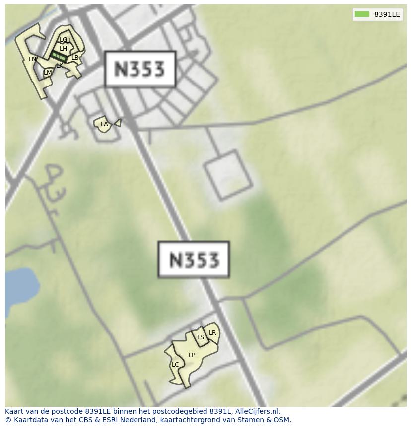 Afbeelding van het postcodegebied 8391 LE op de kaart.