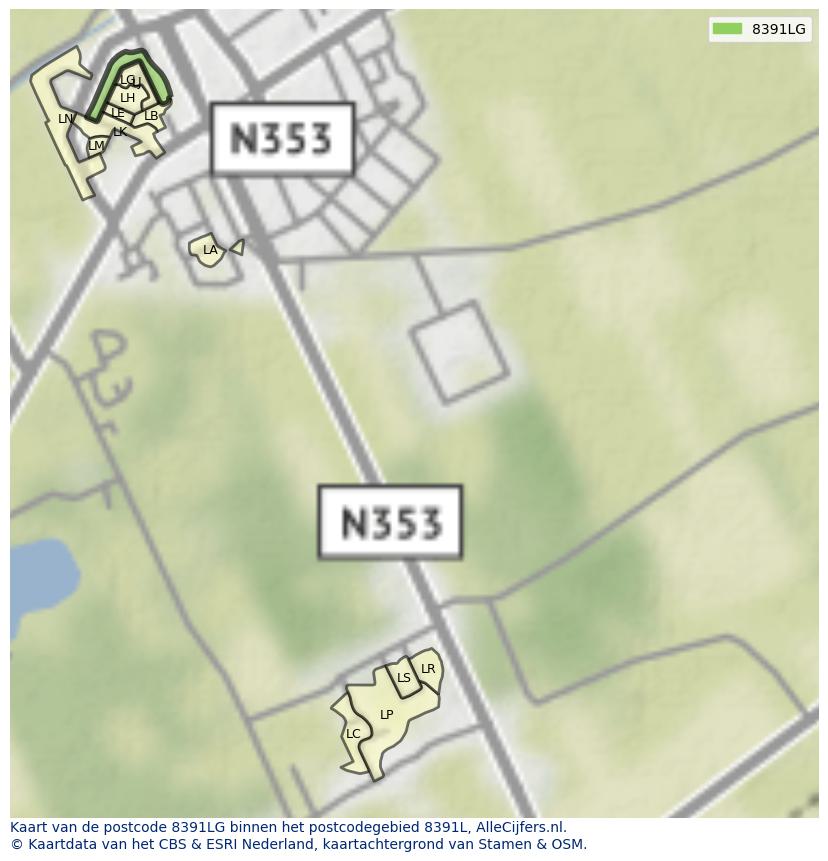Afbeelding van het postcodegebied 8391 LG op de kaart.