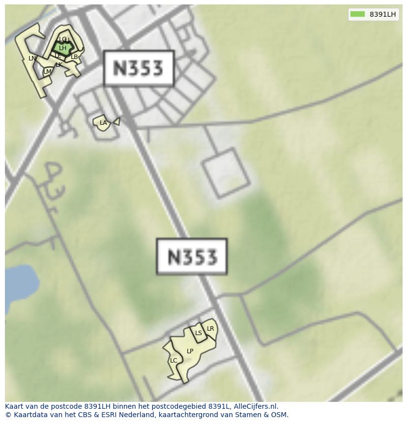 Afbeelding van het postcodegebied 8391 LH op de kaart.