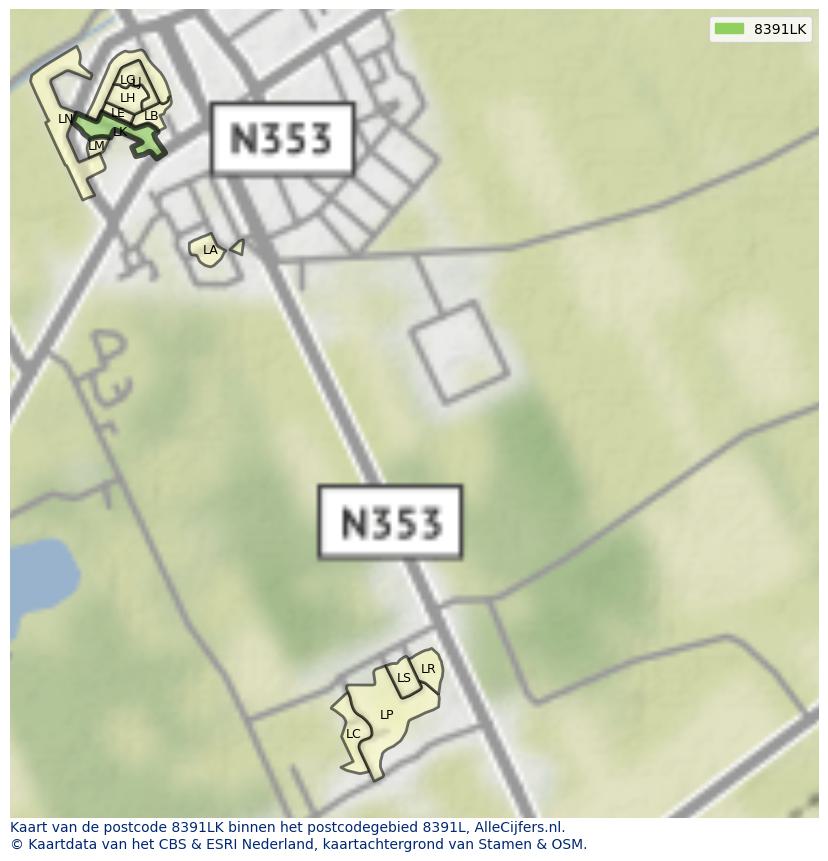 Afbeelding van het postcodegebied 8391 LK op de kaart.