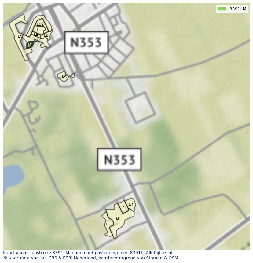 Afbeelding van het postcodegebied 8391 LM op de kaart.