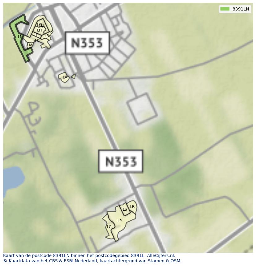 Afbeelding van het postcodegebied 8391 LN op de kaart.