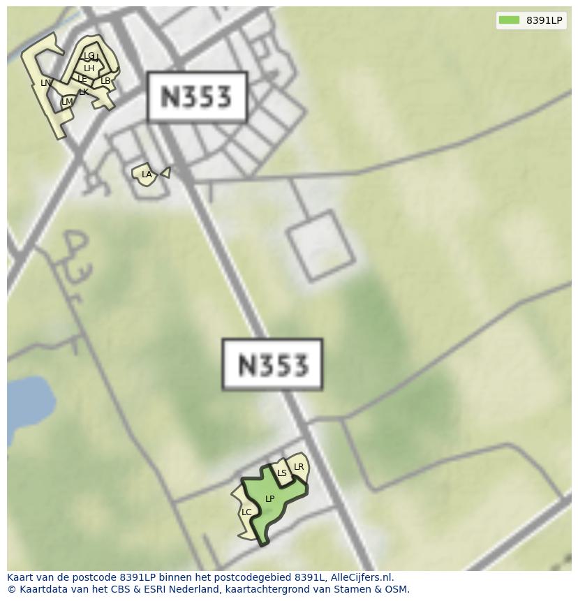 Afbeelding van het postcodegebied 8391 LP op de kaart.