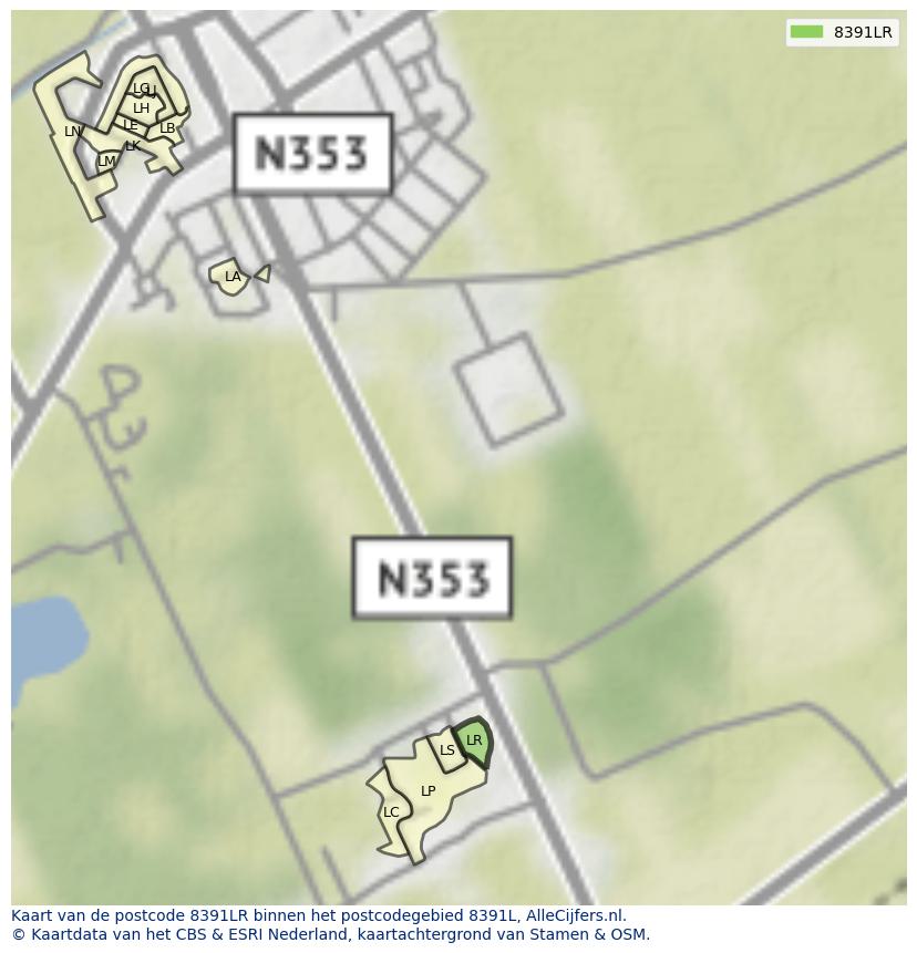 Afbeelding van het postcodegebied 8391 LR op de kaart.