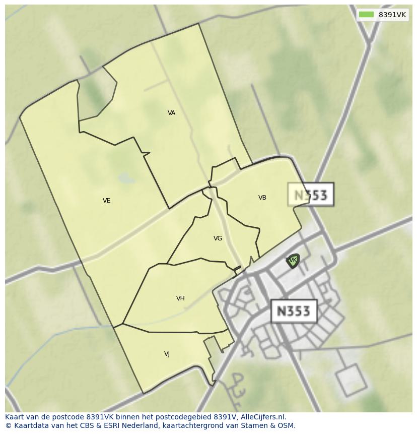 Afbeelding van het postcodegebied 8391 VK op de kaart.