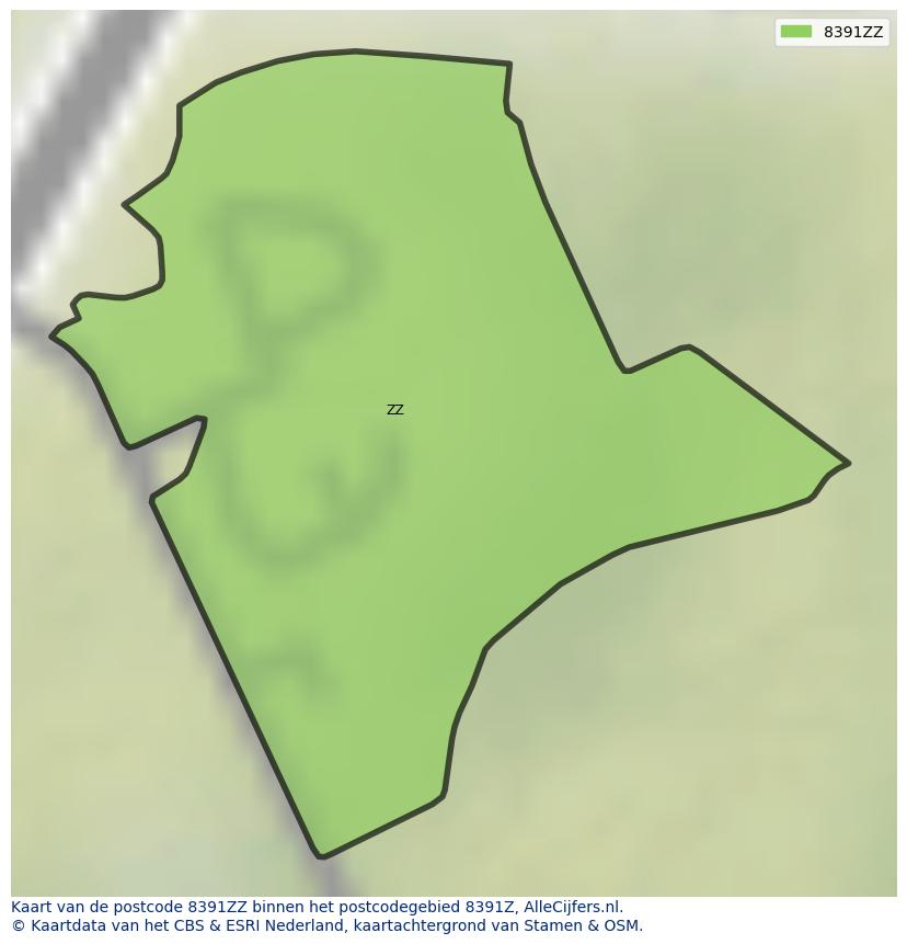Afbeelding van het postcodegebied 8391 ZZ op de kaart.
