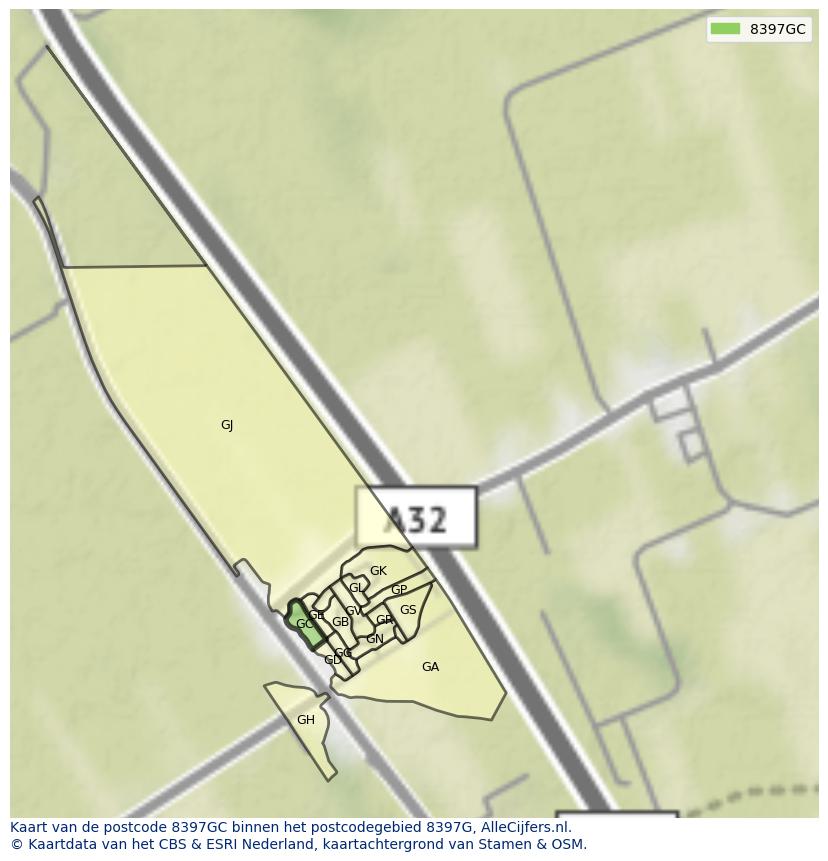 Afbeelding van het postcodegebied 8397 GC op de kaart.