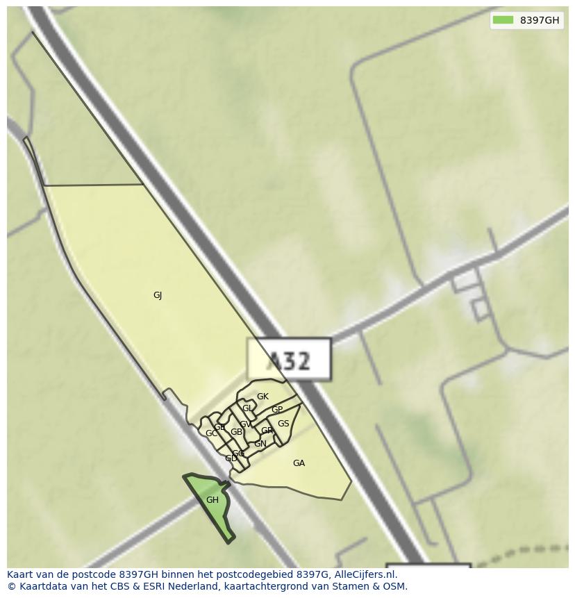 Afbeelding van het postcodegebied 8397 GH op de kaart.