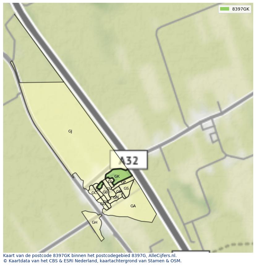 Afbeelding van het postcodegebied 8397 GK op de kaart.