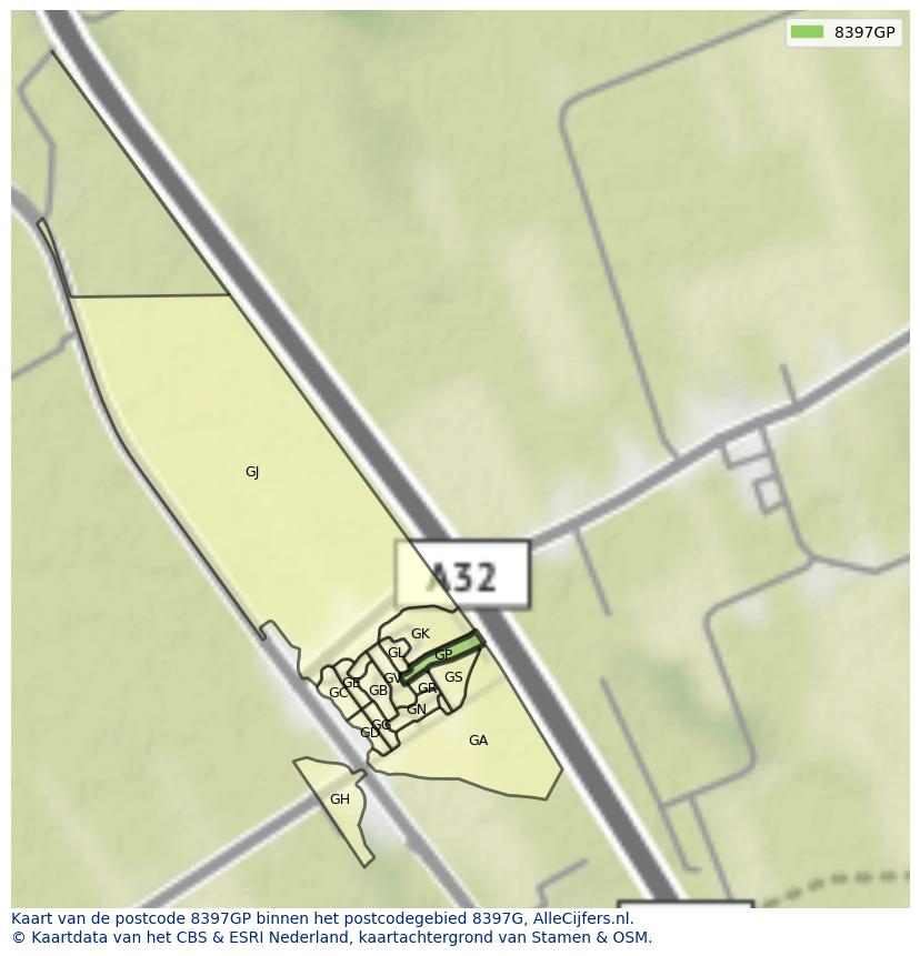 Afbeelding van het postcodegebied 8397 GP op de kaart.