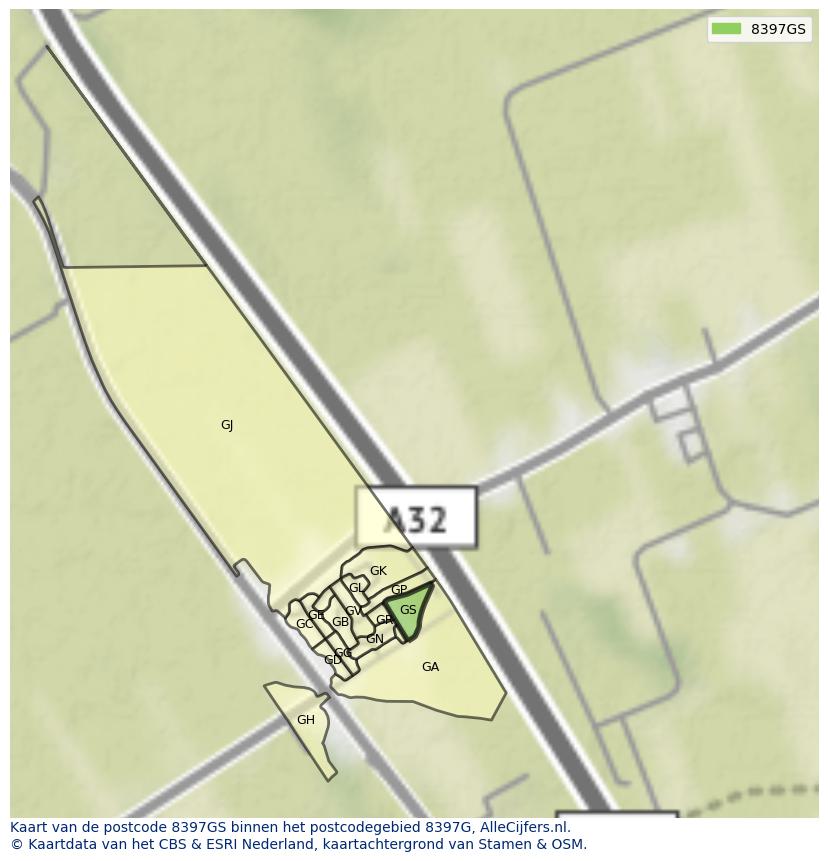 Afbeelding van het postcodegebied 8397 GS op de kaart.