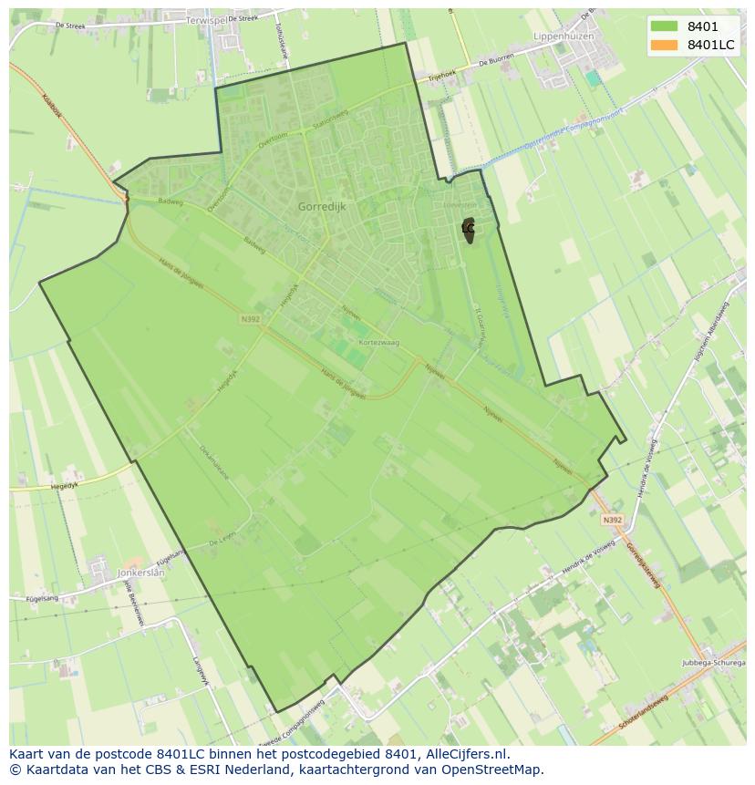 Afbeelding van het postcodegebied 8401 LC op de kaart.