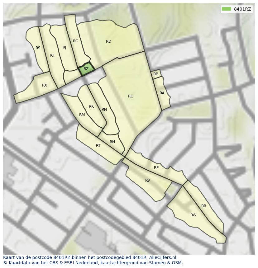 Afbeelding van het postcodegebied 8401 RZ op de kaart.