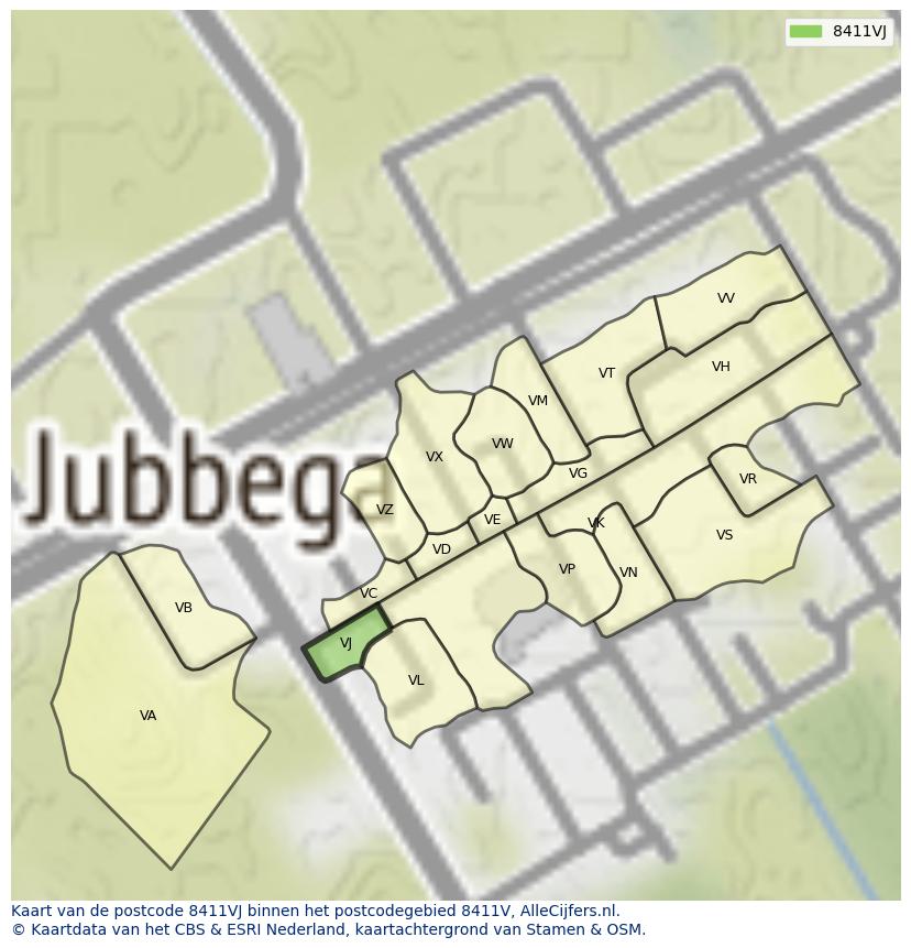 Afbeelding van het postcodegebied 8411 VJ op de kaart.
