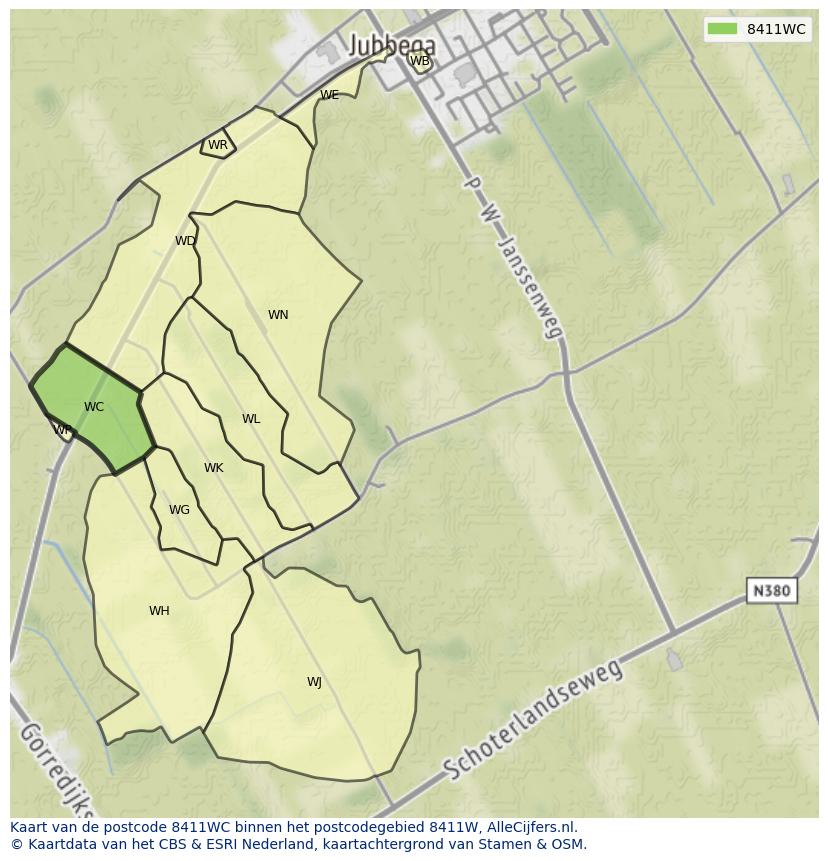 Afbeelding van het postcodegebied 8411 WC op de kaart.