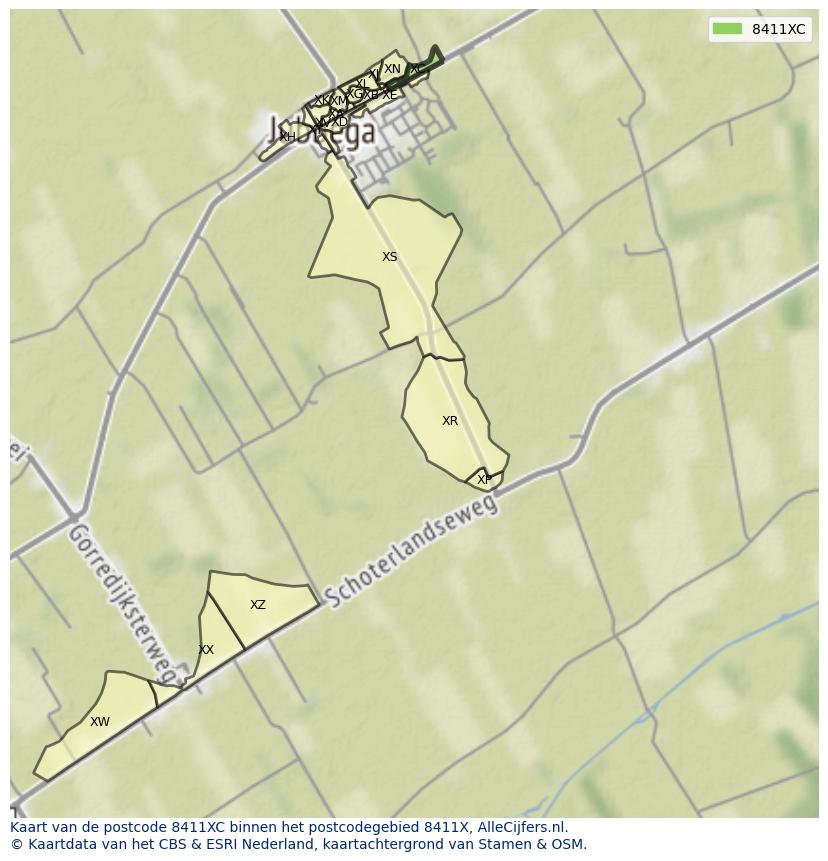 Afbeelding van het postcodegebied 8411 XC op de kaart.