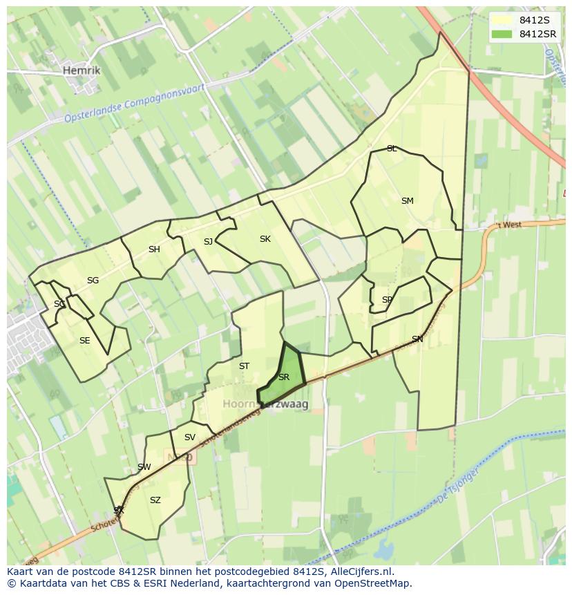 Afbeelding van het postcodegebied 8412 SR op de kaart.