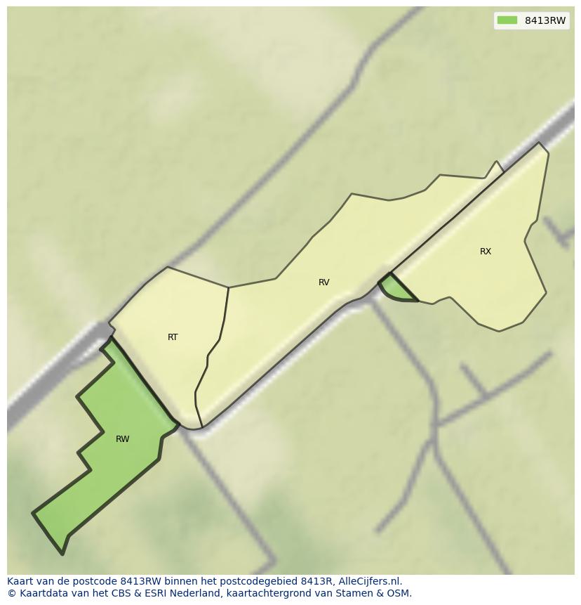 Afbeelding van het postcodegebied 8413 RW op de kaart.