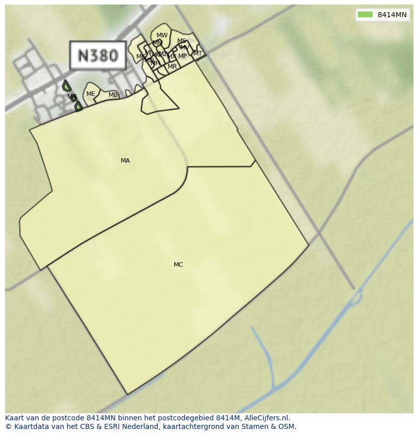 Afbeelding van het postcodegebied 8414 MN op de kaart.