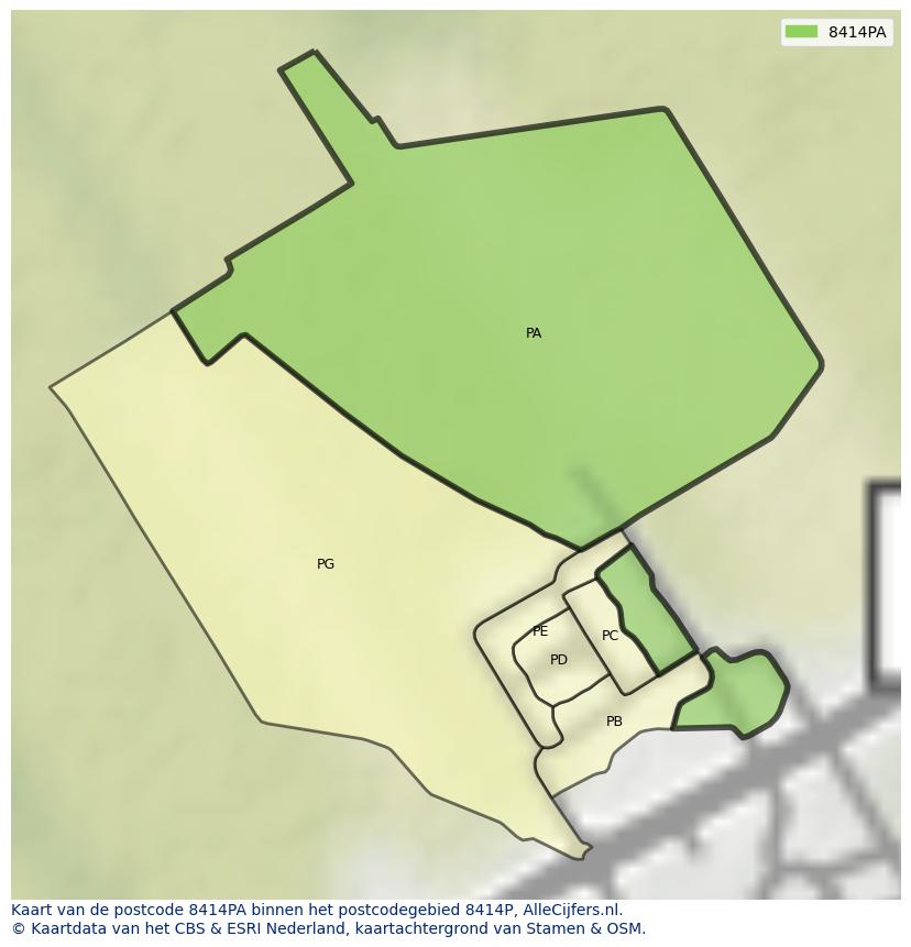 Afbeelding van het postcodegebied 8414 PA op de kaart.