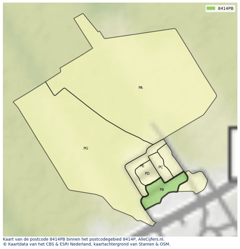 Afbeelding van het postcodegebied 8414 PB op de kaart.