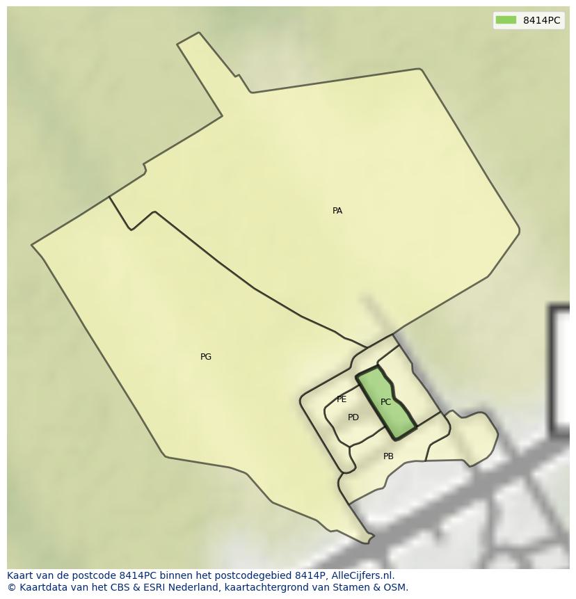 Afbeelding van het postcodegebied 8414 PC op de kaart.