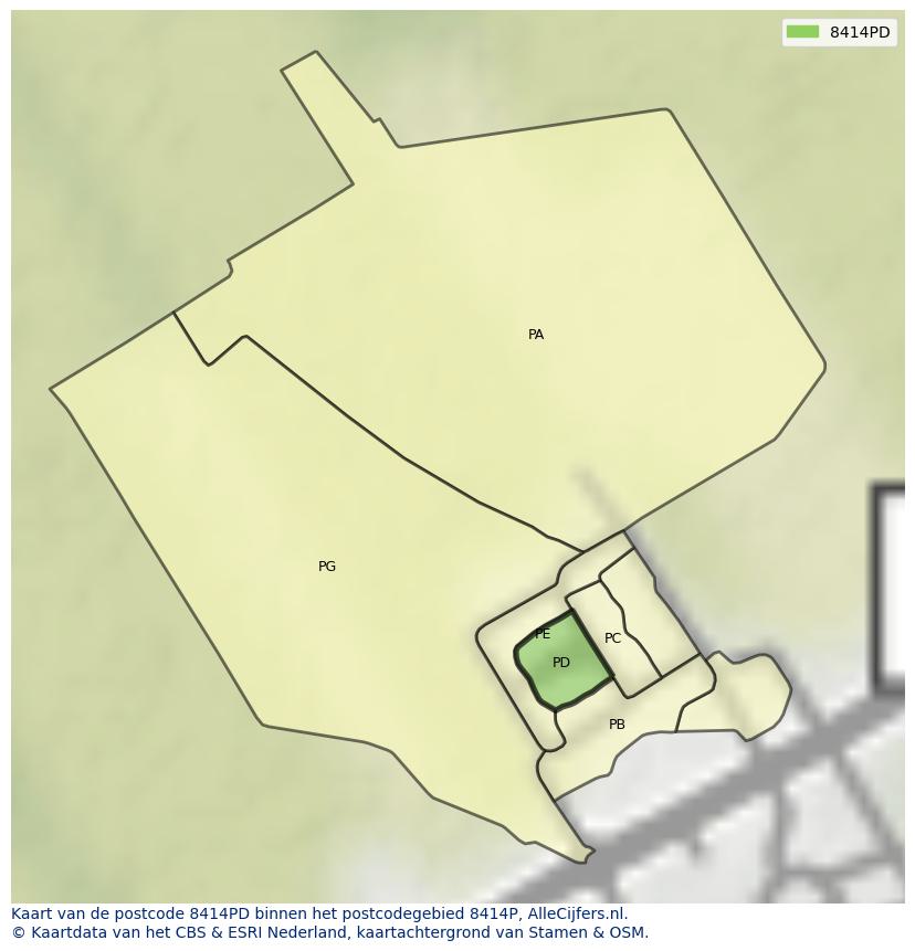 Afbeelding van het postcodegebied 8414 PD op de kaart.